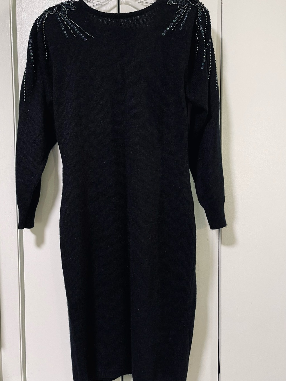 Vintage 80s Embellished Black Long-Sleeve Knit Dress